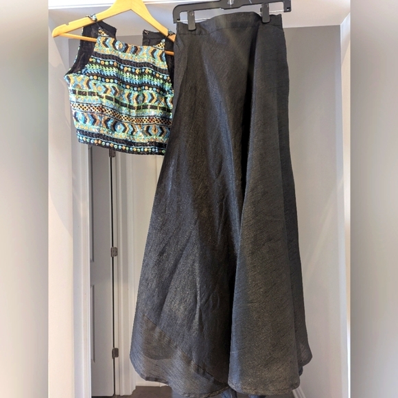 2 Piece Indian Lengha With multi Color Top Maxi A-line Skirt - Size S BNWOT - Picture 1 of 9